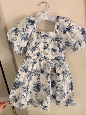 Tahari Girls 4t Puff Sleeve Blue and White Floral Dress